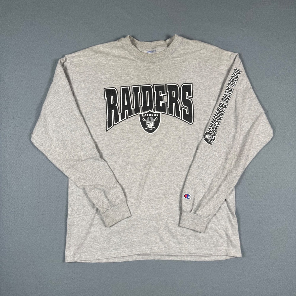 Champion Oakland Raiders Long Sleeve T-Shirt Mens XL Grey NFL Football Graphic
